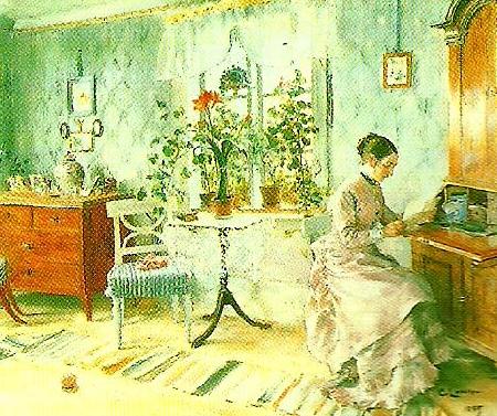 Carl Larsson interior med lasande dam